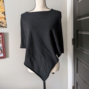 Casual Black Wool Blend Women's Poncho Sweater